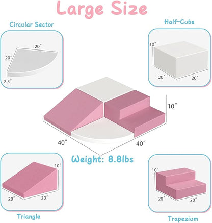 4-Piece Toddler Climbing Toys, Baby Soft Foam Climbing Blocks Set for Indoor Crawling Climbing and Sliding, Modular Play Structures 1-3 Years Old Climber Activity Playground