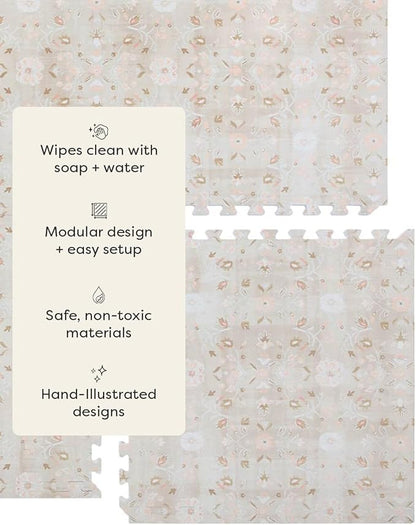 House of Noa Baby Play Mat – 4x8 Linen Gemma – Set of 8 Tiles – Cushioned EVA Foam Play Mat for Floor, Soft Interlocking Baby Crawling Mats for Hard Floors