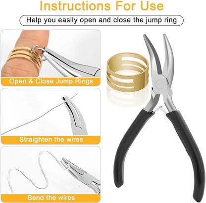 Anezus 1200PCS Jump Rings for Jewelry Making Kit, Jump Rings and Necklace Clasps with Jump Ring Pliers Tools for Jewelry Making Supplies and Necklace Repair (Silver)