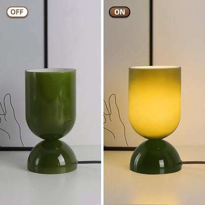 8.9" Modern Glass Table Lamp for Living Room, Desk Lamps for Bedroom, UL Listed Nightstand Lamp with Dome Base, End Table Lamps for Kids Room, Side Tables, College Dorm, Office, Glossy Green