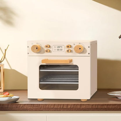 OOOK Wooden Kids Oven, Pretend Play Oven for Toddlers with DIY Stickers, Kitchen Play Set Accessories with Push-Pull Baking Tray. Ideal Choice for Boys and Girls Aged 3+