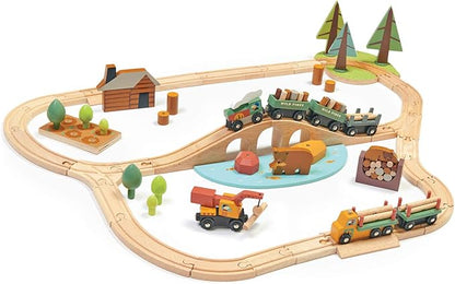 Tender Leaf Toys - Wild Pines Train Set - 95 Pieces Wooden Train & Bridge Set for Kids, Toddler Boys & Girls - Compatible with Most Toy Trains - Age 3+