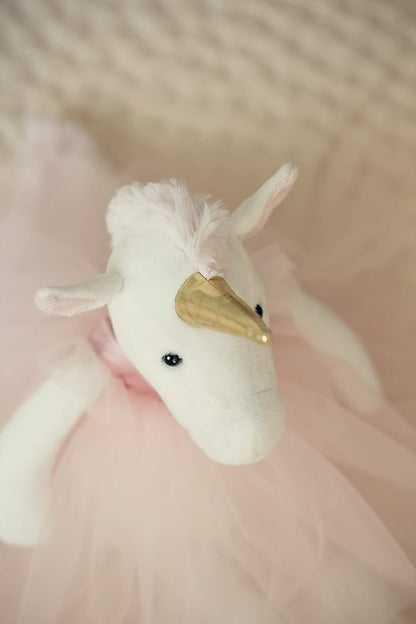 Ella The Unicorn Premium Quality Stuffed White Unicorn Plush Doll with Golden Horn, Hooves & Flowing Pink Mane & Soft Tail | Playable Toy with Movable Legs with Huggable Arms