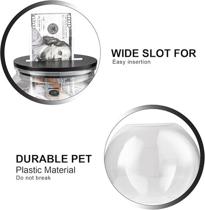 Large Clear Coin Bank Jar with Slotted Lid, 3/4 Gallon Plastic Money Tip Change Savings Coin Jar for Coin or Raffle Ticket, Big Money Coin Tip Piggy Change Bank Box for Adults Teens, Black