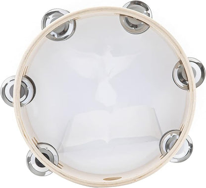 Musfunny 8 inch Dove Bible Double Row Jingle Tambourine for Adults,Handbell Clap Drum Tambourine for Pray Church Party Musical Instrument