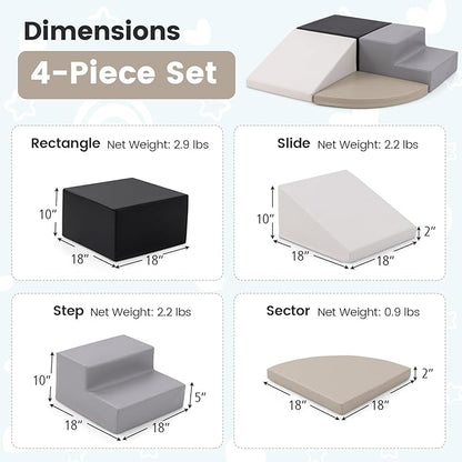 Costzon Climbing Toys for Toddlers, 4 Pieces Climb and Crawl Foam Kids Building Blocks for Children Development & Indoor Active Play, Soft Play Set for Newborn Infant Baby (Black & White & Gray)