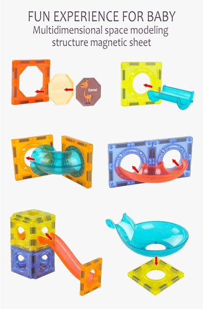 Unique Kids Magnetic Tiles Building Blocks with Marble Run - Engaging STEM/STEAM Toys for Boys and Girls - Perfect Christmas or Birthday Gift (75 pcs)