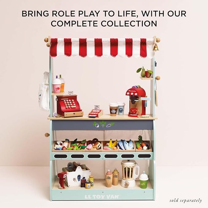 Le Toy Van - Wooden Honeybee Market Vegetables '5 a Day' Crate | Fun Role Play Supermarket Pretend Play Shop Food | Great Gift for Boys Or Girls, Harvest Vegetables Crate (TV182)
