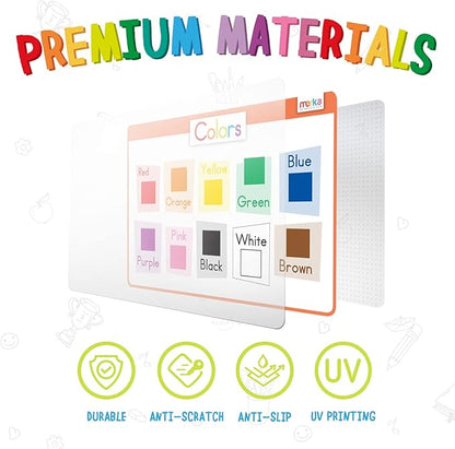 merka Silicone Learning Placemats for Toddlers - 4-Pack, 17 x 11 in, Multicolor - Reusable & Washable Mealtime Mats with Spill-Resistant Backing, Letters, Numbers, Shapes & Colors