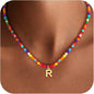 Colorful Initial Necklaces for Girls Kids Women, Cute Beaded Initial Necklace Teen Girl Gifts Trendy Stuff, Bohemian Letter Necklace Birthday Gifts for Women Girls Jewelry