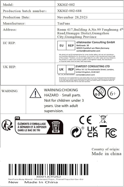 TenFans Montessori Busy Board | 3-5 Year Old Toddler Learning Toy | Fine Motor Skills Development | Montessori Sensory Playset | Early Childhood Education Tool | Portable Travel Preschool Activity Kit