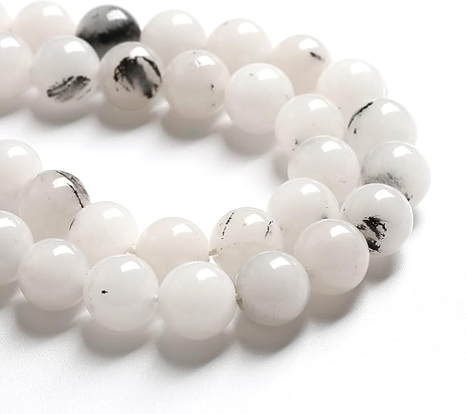 8MM 46PCS Natural Stone Ink Spots Jade Loose Beads for Jewelry Making DIY Bracelet Necklace