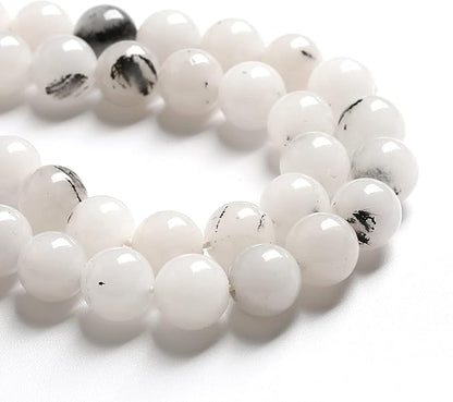 8MM 46PCS Natural Stone Ink Spots Jade Loose Beads for Jewelry Making DIY Bracelet Necklace
