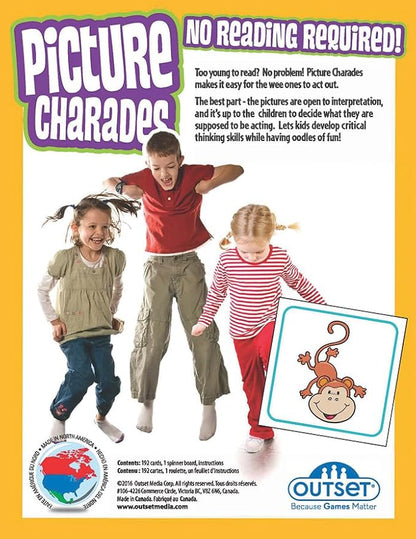 Outset Media Picture Charades for Kids - No Reading Required! - Contains 4 Deck, 192 Cards Total - Ages 4+