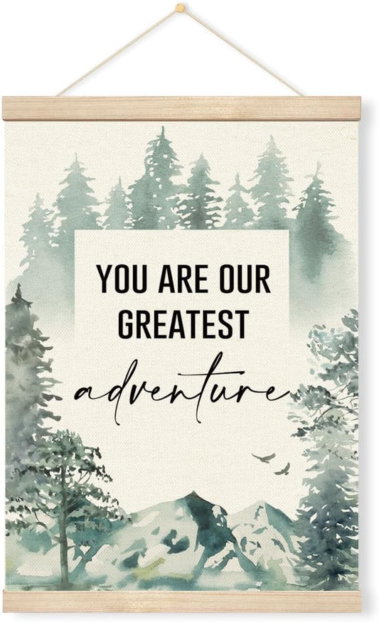Geondos Inspirational Wall Art - You are Our Greatest Adventure, Mental Health Self Care Poster Hanger Frame, Watercolor Forest Mountain Adventure Wall Art Decor for Kids Baby Bedroom Nursery