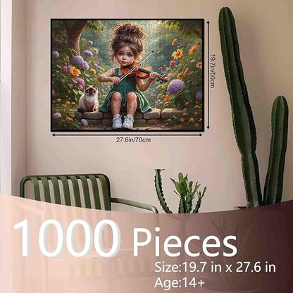 Tucocoo 1000 Piece Jigsaw Puzzle for Adults, Girl Playing Violin in Garden with Cat – Challenging and Relaxing Puzzle, Aesthetic Art Puzzle for Family, Educational Toys for Teens Home Wall Decor Gift