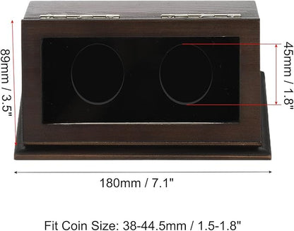 PATIKIL Coin Display Case, 2 Slots Coin Presentation Display Box Coin Box Coin Case with Coin Holder Fit 38-44.5mm Coin for Silver Dollar Collectors, Brown