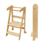 Foldable Toddler Tower Preassembled Kitchen Stool, Folding Tower for Learning with 3 Adjustable Heights Montessori Toddler Standing Tower Collapsible Step Stool for Kids 1.5-6y Natural
