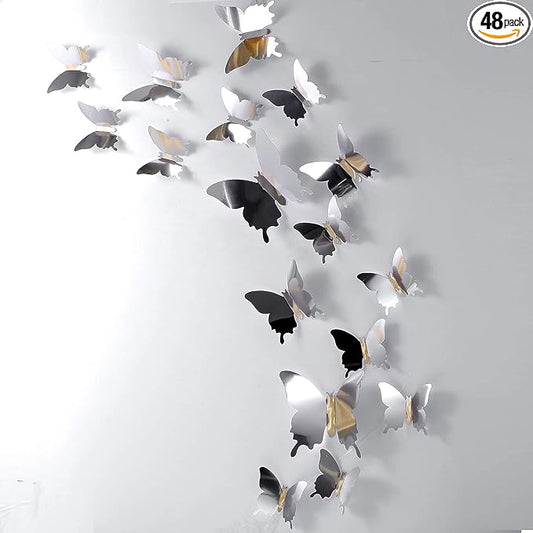 48 Pieces DIY Mirror Butterfly Combination 3D Butterfly Wall Stickers Decals Home Decoration