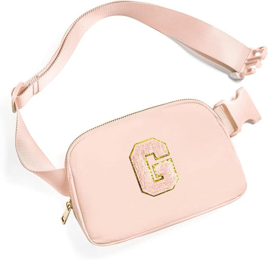 Gitus Gifts for 8 9 10 11 12 Year Old Girls Belt Bag Fanny Pack Crossbody Bags with Initial Letter Patch Cute Stuff Birthday Gifts for Teen Girls Women Personalized Trend Stuff (Coral Pink-G)