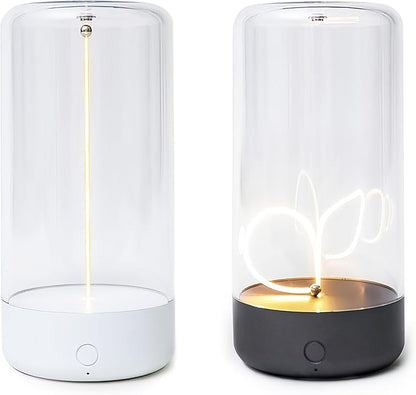 AUGE LIGHT Mini Minimalist Table Lamp Cordless Desk Lamp Rechargeable Modern Night Lights Portable Nightstand Lamps Unique Ambient Light Mood Lighting for Bedroom,Beside 2 Packs Desk Decor(Gray+White)