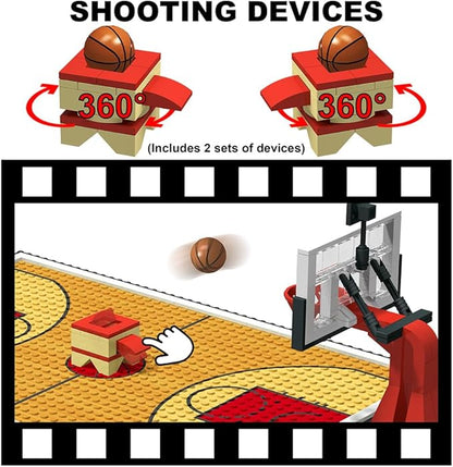 Building Blocks Toy - Basketball Court Baseplates and Sets of 2 Basketball Hoop Basketball Goal Building Bricks for Basketball Game - Compatible with Major Brands (Basketball Playset/Red)