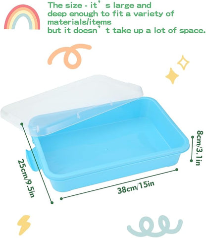 Sensory Bin Sand Tray with Lid for Toddlers 2 Pcs 15in Portable Sandbox Toy Large Plastic Tray for Kids 3 4 5 6 Fill with Sand, Water, Beads, and More (Pink + Blue)