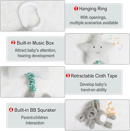 Baby Hanging Musical Toy With Music Box, Lullaby Pull Sensory for Babies Boys and Girls, Clip On Infant Pram Pushchair Cribs Strollers Car Seats, Star