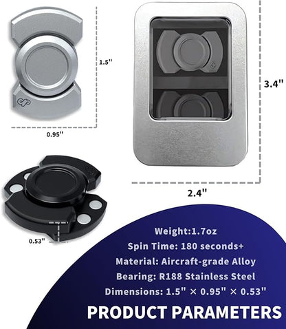 3-in-1 Alloy Fidget Toys Adults - Fidget Spinner,Clicker,Slider Modes,Ultra-Silent,High-Speed Rotation,3-Minute Spin Time,Compact Stress Relief Toy for Adult(2 Pcs)