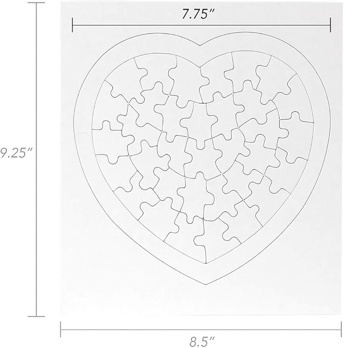 Hygloss Blank Puzzles with Heart Shape - 8.5" x 9.5" - 100 Puzzles - Ideal for Valentines - Write, Draw, and Decorate Your Own Jigsaw Puzzle (34 Puzzle Pieces per Puzzle)
