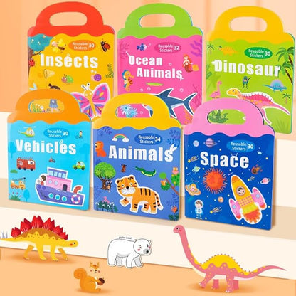 Magnetic Reusable Sticker Book for Toddler, Dinosaur Activity Magnet Book for 3 4 5 Years Boys Girls Road Trip Airplane Train Travel Essentials Toy for Kids Birthday Gifts Educational Learning Toys