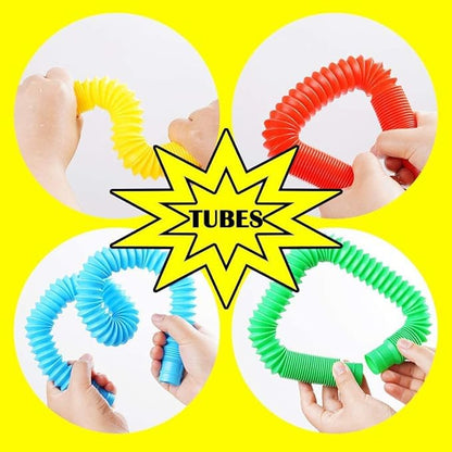 24 Large Jumbo Pop Tubes Sensory Fidget Toys for Party Favors, Classroom Prizes, Goodie Bags, Kids, Toddlers, Adults, Birthday, Christmas, Valentine Gifts