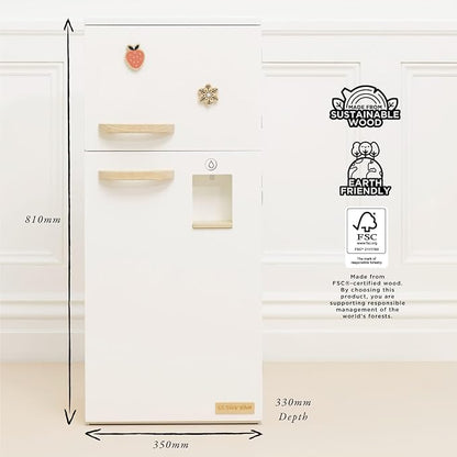 Le Toy Van – Wooden Stand Alone Fridge Freezer Set | Grand Free Standing Refrigerator & Freezer with Accessories Pretend Play Set – Suitable for 36+ Months
