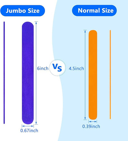Colored Jumbo Wooden Craft Sticks, 6 Inch, 500 Pieces, 3/4 Inch Wide, Multi-Colored