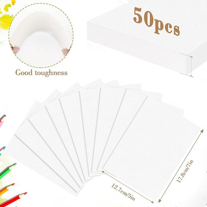 50PCS 5x7 Watercolor Paper Bulk, 140lb/300g Cold Press Thick Water Color Paper Pad for Kid Child Adult, White Art Paper for Drawing Painting Markers Gouache, Textured Cotton Paper Sheets