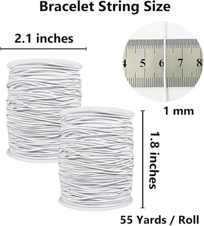 Stretchy String for Bracelets, 2 Rolls 1 mm Sturdy Elastic String Elastic Cord for Jewelry Making, Necklaces, Beading (White)