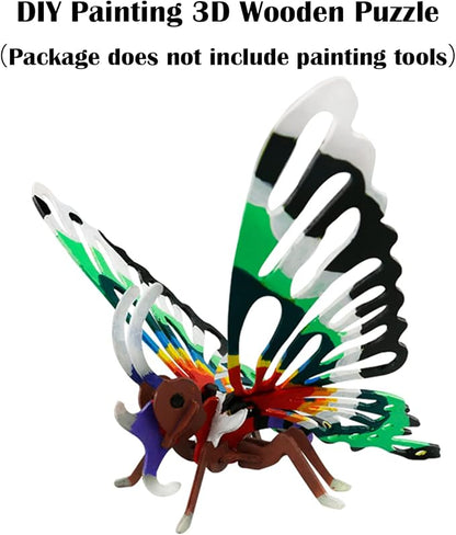 Georgie Porgy 3D Wooden Puzzles for Kids Toys Construction Woodcraft Kits DIY Model Puzzle Kits Birthday Gifts Pack of 6 (Bee Owl Butterfly Unicorn Sea Turtle Dolphin)