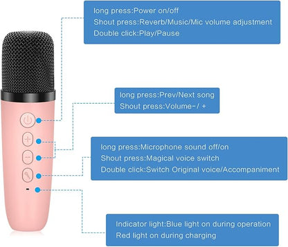 Mini Karaoke Machine for Kids Girls, Kids Karaoke Machine with 2 Wireless Microphones and LED Lights Toys for Christmas Birthday Party, Gifts for 4 5 6 7 8 9 10 11 12 Years