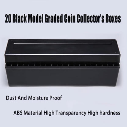 MUDOR 2 Pack Coin Slab Storage Box, Black Plastic Coin Holder Case Compatible with 20 Slab PCCB PCGS, Olny Box