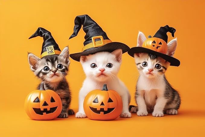 Kittens and Pumpkins - Adult Wizard Hat Halloween 35 Pieces Adult Puzzle - Challenging Family Activities