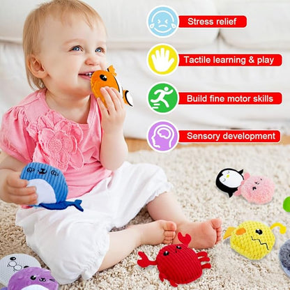 teytoy 10 Packs Sensory Bean Bags for Kids,Texture Sensory Beanbags,Sensory Toys for Autism Kids,Toddler Sensory Toys,Marine Animals Beanbags with Storage Bag,Fine Motor Toys for Preschoolers