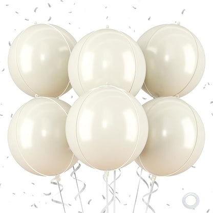 Beige Giant Foil Balloons, 6Pcs Large Metallic Cream Round Balloons, 22 Inch Big Round Foil Balloon for Cream Birthday Party Baby Shower Wedding Decorations