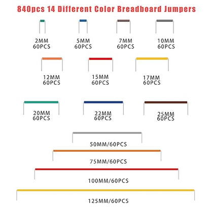 840 Jumper Wires Kit 14 Lengths Assorted Preformed Breadboard Jumper Wire, for Prototyping Solder Circuits, with Free Box