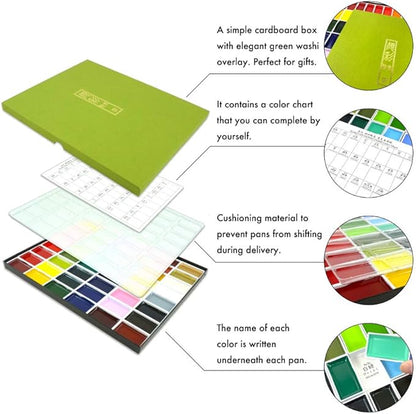 Kuretake GANSAI TAMBI Watercolor Paint Set 24 Colors, Professional-quality art supplies for artists adult painting aketching, Non-Toxic, Made in Japan