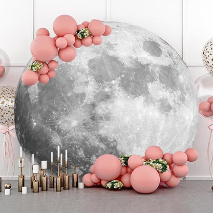 AOFOTO Lunar Surface Round Backdrop Outer Space Moon Happy Birthday Circle Background Cover Boy Girl 1st Birthday Party Children Kids Shoots Studio Props Network Celebrity Live Background 7.2x7.2ft