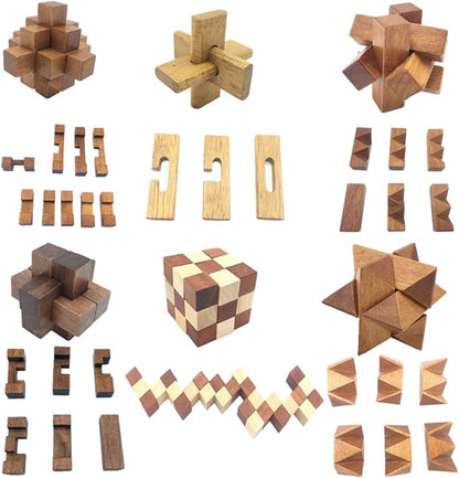 Guaishou 6-in-One 3D Luxury Wooden Brain Puzzle Teaser Kongming Lock for Teens and Adults Includes Storage Box