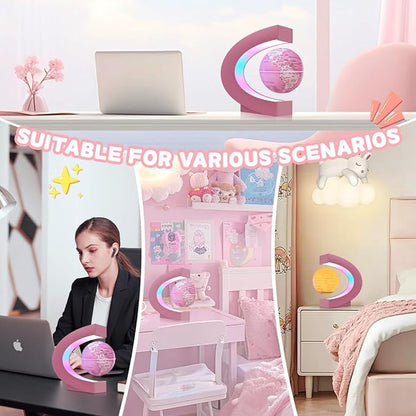 Magnetic Levitating Floating Globe Multi-color Changing Self-rotating with LED Lights, Desktop Decorative Globe, Cool Tech Gifts for Ladies/Mothers/Wives/Girlfriends/ (Pink)