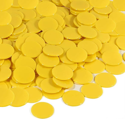 Coopay 300 Pieces Plastic Learning Counters Disks Bingo Chip Counting Discs Markers for Math Practice and Poker Chips Game Tokens,1 Inch (Yellow Style 1)