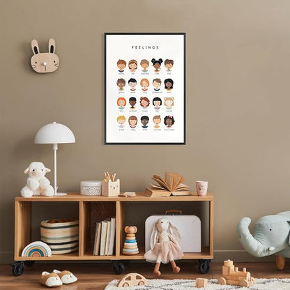 uoyien Feelings Chart And Emotions Poster For kids Mental Health Awareness Canvas Wall Art Special Emotions Faces Calm Corner Prints Classroom Social Worker Office Decor 12x16in Metal Framed