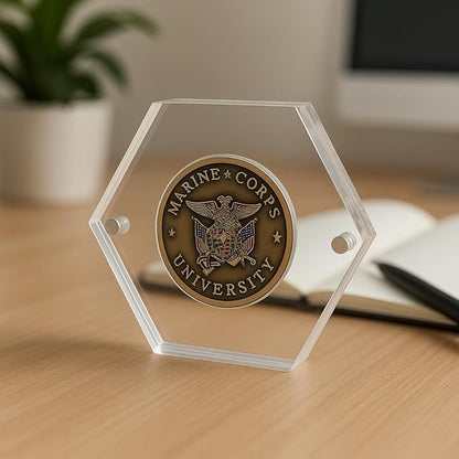 Premium Military Challenge Coin Display Capsule, Hexagonal Acrylic Case with Magnetic Closure, Clear